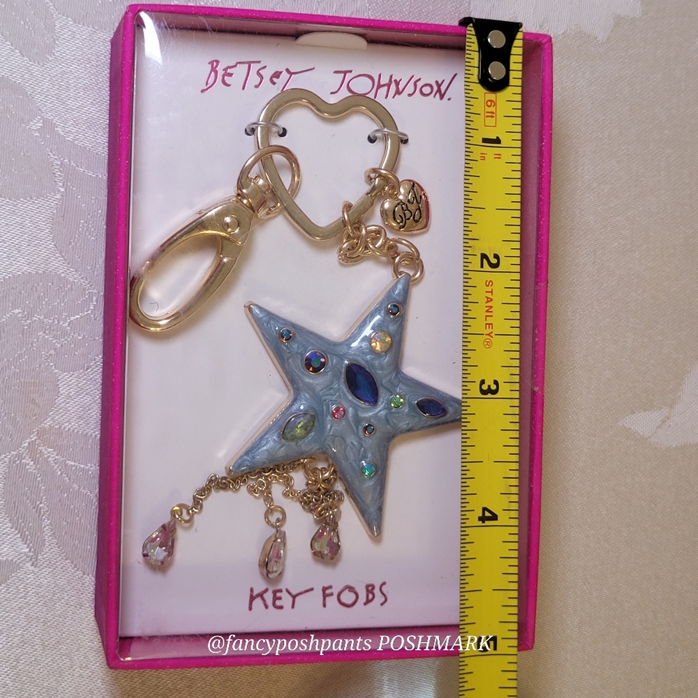 new! NWT in box! BETSEY JOHNSON key fob star magic sparkle purse charm logo tags - Picture 8 of 17